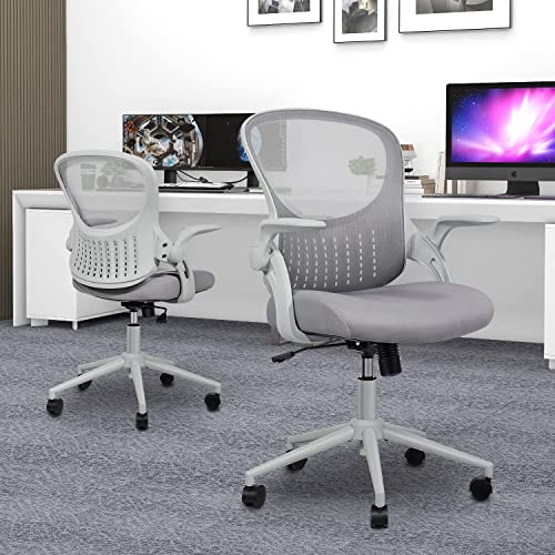 Smug Home Office Chair Ergonomic Desk Chair Mesh Computer Chair Modern Height Adjustable Swivel Chair with Lumbar Support/Flip-up Arms, Grey SMUG