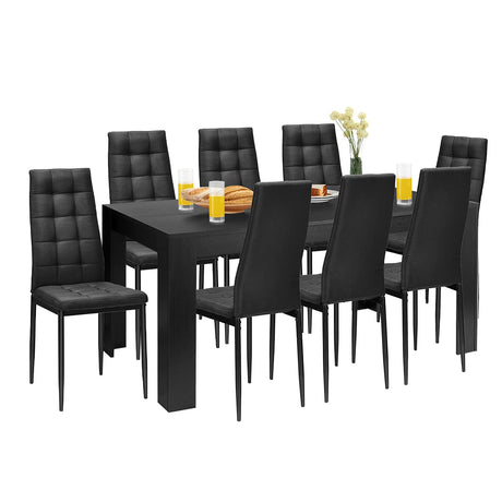 Giantex 9-Pcs Dining Table Set, 63" Large Wood Rectangular Table with 8 Upholstered Chairs, Modern Kitchen and Tables Set for Dining Room Home Dinette Family Party Restaurant, Black Giantex