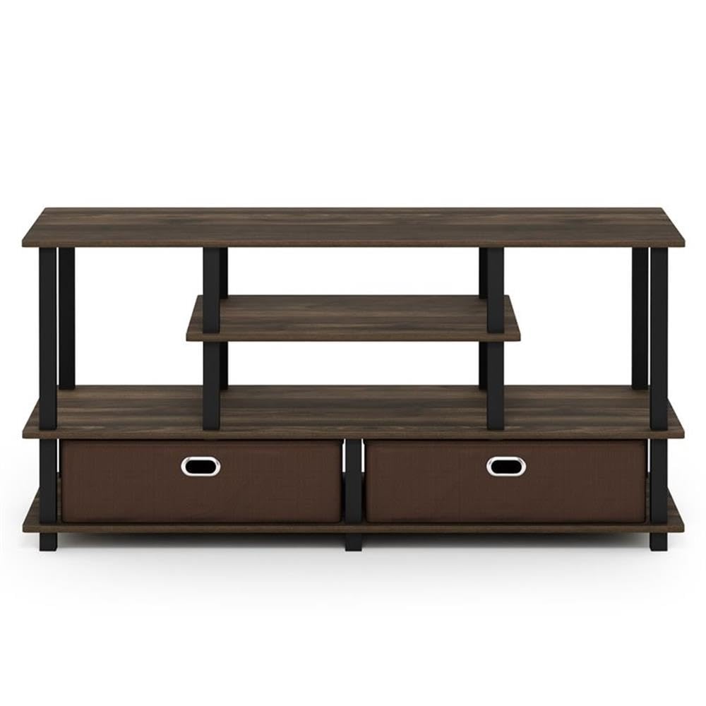 Furinno JAYA Large Stand for up to 50-Inch TV, Columbia Walnut/Black/Dark Brown - WoodArtSupply