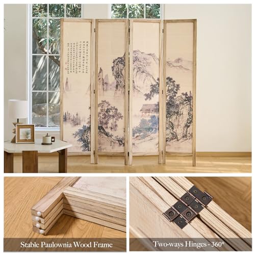Svimi Oriental Style 4 Panel Room Divider and Folding Screen Room Divider,Freestanding Partition Screen,67″H x 64″W (Landscape, Bamboo Curtain) Svimi