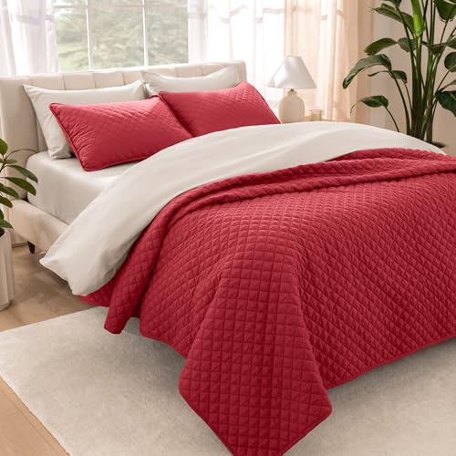 Bare Home Coverlet Set - Full/Queen - Lightweight Bed Decor - Comforter Alternative - All-Season Quilted Bedspread (Full/Queen, Red) Bare Home