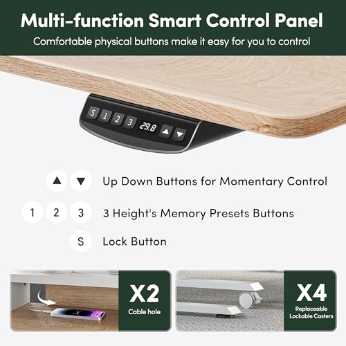 FEZIBO Electric Standing Desk 48 x 24 Inch with Monitor Shelf, 3 Drawers and Open Storage, Home Office Computer Workstation, Maple, 2 Packages FEZIBO