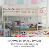 DHP Milton Twin Loft Bed, White, Traditional Small Space Junior Size, Horizontal Paneling, Sturdy Wood Construction DHP