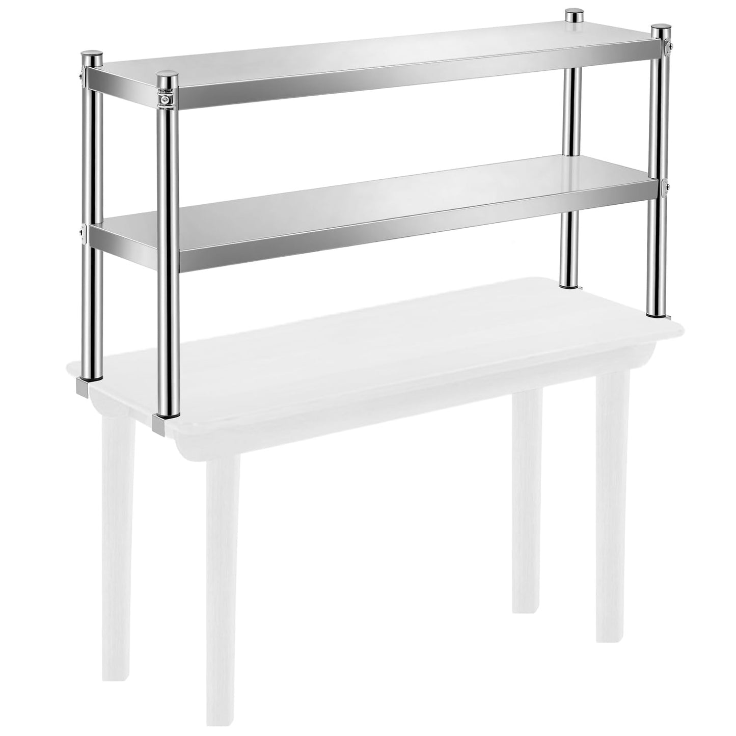 Yaocom 12" x 48" Stainless Steel Double Deck Overshelf for Prep Table Heavy Duty Commercial 2 Tier Shelf for Work Table in Restaurant Bar Kitchen Garage Home Hotel - WoodArtSupply