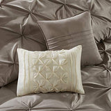 Madison Park Essentials Room in a Bag Faux Silk Comforter Set - Luxe Diamond Tufting All Season Bedding, Matching Curtains, Decorative Pillows, Taupe Queen(90"x90") 24 Piece Madison Park