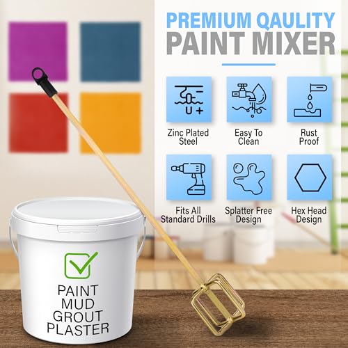 AYZOTEK Paint Mixer for Drill, 1-5 Gallon Bucket, Paint Stirrer for Drill, Zinc Plated, Rust-Free & Easy to Clean, Fits All Standard Drills - For Mixing Paint, Resin, Epoxy & Concrete (Medium Head) AYZOTEK