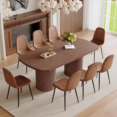 UELKS Dining Table Set for 8 with Chairs, 9 Piece Modern Farmhouse Kitchen Table with Chairs for 8 Person, 8 Seater Kitchen and Dining Room Furniture UELKS