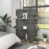 HOMCOM Room Divider, 4 Panel 67" Tall Wood Privacy Screen with 3 Display Shelves, and Folding Storage for Bedroom or Home Office, Gray HOMCOM