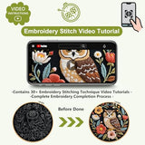 Santune Embroidery Kit for Beginners Needlepoint Cross Stitch Kits Adult Needle Point Sets with Owl Embroidery Patterns, Includes Step-By-Step Instructions and Accessories