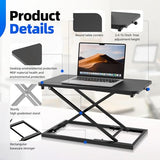 Hoodutric Standing Desk Converter Height Adjustable, Sit to Stand up Desk Riser Computer Workstation use in Laptop and Single Monitor Ergonomic Desktop Workstation for Home Office - Black Hoodutric