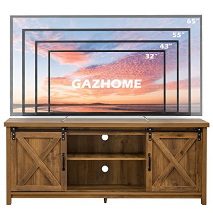 GAZHOME Modern Farmhouse TV Stand with Sliding Barn Doors, Media Entertainment Center Console Table for TVs up to 65”,2-Tier Large Storage Cabinets,Rustic TV Stand for Living Room Bedroom,Bro - WoodArtSupply