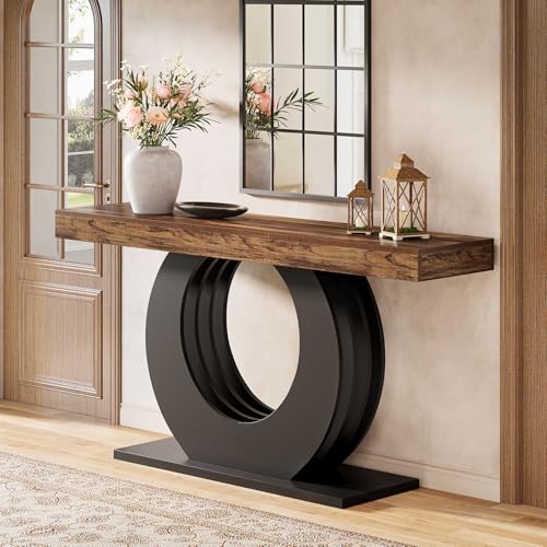 Tribesigns 63-Inch Console Sofa Table, Rustic Industrial Farmhouse Entryway Table, Narrow Long Couch Console Behind Sofa with Black Circle Base for Living Room Hallway, Rustic Brown Tribesigns