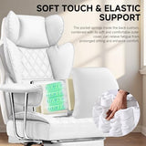 COMHOMA Big and Tall Gaming Chair with Pocket Spring Lumbar Support, Ergonomic Office Chair with Footrest, Executive Desk Chair with Outward Fixed Soft Armrests, Computer Chair with High Back, White COMHOMA