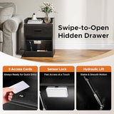 Lazzanto Nightstand with Hidden Drawer & Charging Station, Modern Bedside Table with Storage Drawer and Hidden Compartment, for Bedroom, AC Outlets, USB-A & USB-C Ports, Black Lazzanto