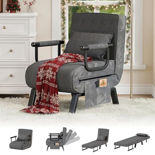 TYBOATLE Sleep Chair Bed, Comfy Convertible Sleeper Chairs for Adults, 5 in 1 Folding Sofa Bed with Adjustable Backrest & Side Pockets & Pillow, Cozy Small Couch for Small Spaces, Office (Dark Grey) TYBOATLE