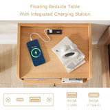 GENGKHAN Floating Nightstand Set of 2, Modern Wall Mount Bedside Table with Drawer & Open Shelf, Space-Saving Night Stands with Charging Station, Natural Wood Finish for Bedroom GENGKHAN