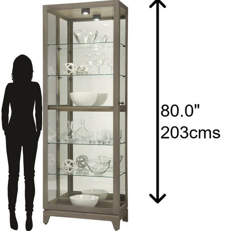 Howard Miller Gobind Curio Cabinet II - Floor Mount Grey Finish Durable Shelves & Levelers Illuminated Interior Halogen Lights Perfect for Decorative Items, Living Room Office & Room Decor Howard Miller