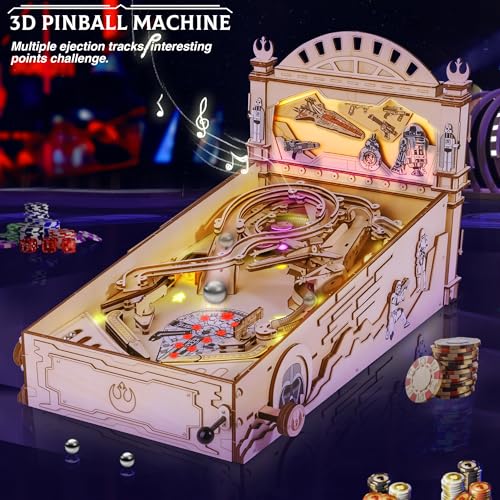 DIY Miniature Pinball Machine Kits, 3D Wooden Puzzles for Adults, Wooden Models for Adults to Build, Fun Toys Gifts for Ages 14+ Fuiltee