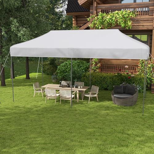 Outsunny 10' x 20' Pop Up Canopy Tent, Instant Sun Shelter with 3-Level Adjustable Height, Easy up Outdoor Tent for Parties with Wheeled Carry Bag for Garden, Patio, White - WoodArtSupply