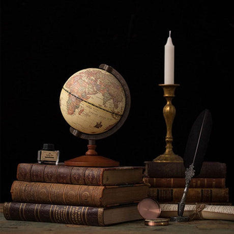 CALIDAKA Geographic Globes, Antique Globe with A Wood Base, Vintage Decorative Political Desktop World for School, Home, and Office, 8.7" x 5.5" CALIDAKA