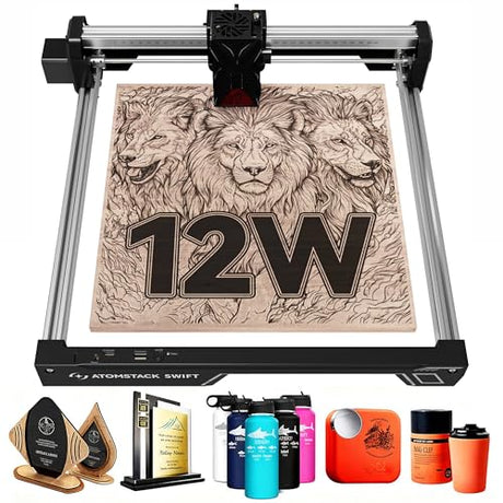 ATOMSTACK Swift 12W Laser Engraver, Swift 12W Laser Cutter, 0.06mm High Accuracy Laser Engraving Machine for Wood and Metal, Dark Acrylic, Glass, Leather ATOMSTACK