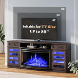 AMERLIFE 70" Farmhouse Fireplace TV Stand with 36'' Curved Electric Fireplace, LED Media Console with 2 Drawers & Adjustable Shelves, Fits 80'' TVs, Espresso AMERLIFE