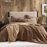 Geniospin Brown Queen Comforter Set - 7 Pieces Comforter Queen Size, Solid Bedding Set for All Season, Textured Bed in a Bag with Sheets Geniospin