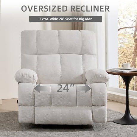 ParlorDream Oversized Rocker Recliner Chair, Overstuffed Extra Wide Manual Rocking Recliner, Adults Chair for Big Man, Reclining Sofa Chairs for Living Room, Beige ParlorDream