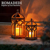 Romadedi Farmhouse Candle Lantern Wooden - 12" / 16" Set of 2 Decorative Rustic Wood Candle Holder Home Decor Decoration Wedding Table Centerpiece, Brown Romadedi