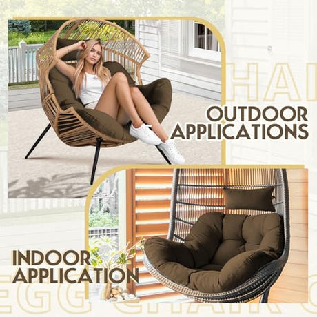 DANGHOOGY Outdoor Egg Chair Cushion, Waterproof Hanging Chair Cushion with Headrest Pillow, Egg Chair Replacement Cushion for Patio Furniture, U-Shaped Eggs Swing Cushion for Basket Chairs, Brown DANGHOOGY