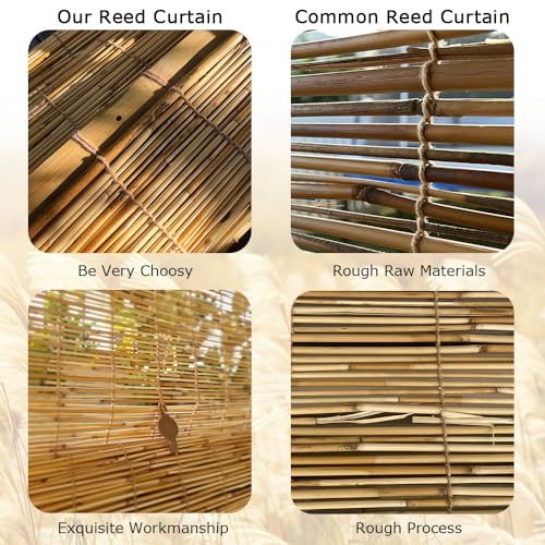 Bamboo Blackout Roller Shades - Natural Hand-Woven Privacy Blinds for Indoor and Outdoor Use, 64" W x 84" H