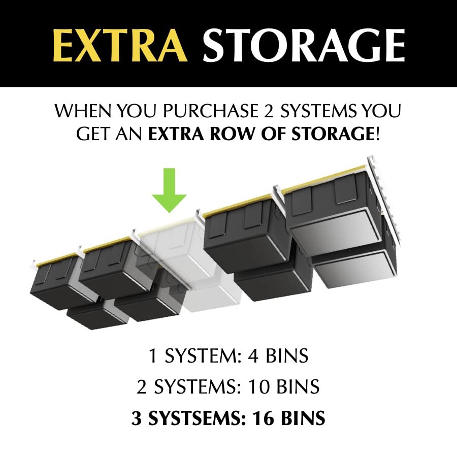 E-Z Garage Storage Overhead Bin Storage Rack Organization System - Store 4 Bins on Garage Ceiling/Adjustable to Fit Any Size Tub - Made In USA E-Z Garage Storage