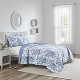 Laura Ashley - Twin Quilt Set, Soft & Reversible Cotton Floral Bedding with a Medium Weight Feel, 2 Piece Bed Set with Matching Pillowcases (Bedford Delft Blue) Laura Ashley