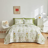 Joyreap 3 Pieces Reversible Quilt Set, Smooth Soft Microfiber Quilt, Yellow Flowers Green Leaves Botanical Design, Bedspread Bed Cover for All Season, 1 Quilt n 2 Pillow Shams (Full/Queen, 90x90) Joyreap