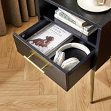 IBUYKE Nightstand, Mid Century Modern Night Stand, Bedside Table with Drawers and Open Storage Shelf, End Side Table with Metal Legs, for Bedroom, Small Spaces,Black UWNS004B IBUYKE