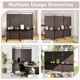 Giantex 3 Panel Room Divider with Wheels and Shelves, 103" W x 74" H Folding Privacy Screen, Rolling Partition Separator for Home Office Studio, Fabric Wall Divider for Room Separation (Brown) Giantex