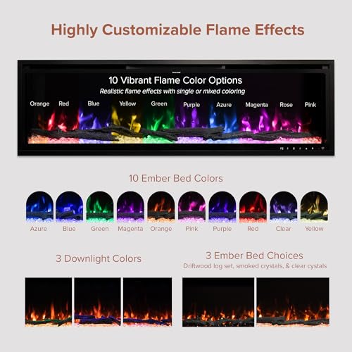Modern Ember Highmark 50 Inch Smart Linear Electric Fireplace - Premium Flame with 10 Colors, Sleek Hidden Vent Design, Install Recessed in-Wall or Wall-Mount, WiFi Enabled Modern Ember