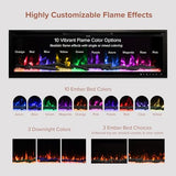 Modern Ember Highmark 50 Inch Smart Linear Electric Fireplace - Premium Flame with 10 Colors, Sleek Hidden Vent Design, Install Recessed in-Wall or Wall-Mount, WiFi Enabled Modern Ember
