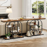 HOOBRO 43.3" Console Table, 4-Tier Sofa Table, Industrial Entryway Table, Behind Couch Table, Accent Table with Storage Shelf for Entryway, Foyer, Living Room, Bedroom, Hallway, Rustic Brown BF65XG01 HOOBRO
