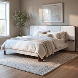 Merax King Size Upholstered Platform Bed Frame with Large Curved Headboard,Built-in Floating Shelves,Wood Slats and Metal Support for Bedroom,Noise-Free Merax