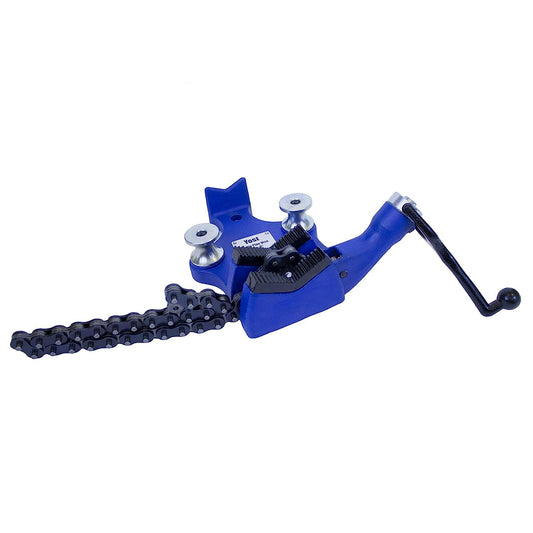 Yost Vises BC-6 Bench Chain Vise | 1/4 Inch to 6 Inch Pipe Clamp Capacity | Work Bench Vise | Heavy Duty Cast Iron Body and Durable Leg Chain | Blue - WoodArtSupply