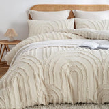 Nayoroom Boho Duvet Cover Full Size Beige Tufted Chenille Rainbow Textured Comforter Cover 3 Pcs Luxury Soft Washed Microfiber Aesthetic Bedding Set with Zipper Closure for All Seasons Nayoroom