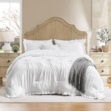 QUIETSEA Full Comforter Set Seersucker 7 Pieces Luxury Ruffle Bed in a Bag Full Size for All Season White Bedding Set with Comforter, Pillowcases, Flat Sheet, Fitted Sheet and Pillow Shams QUIETSEA