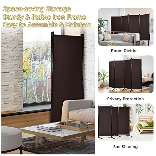 Giantex 4 Panel Room Divider - Folding Privacy Screen for Room Partition, 5.6 Ft Foldable Separator Wall, Brown Giantex