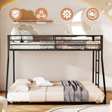 Kiivakii Twin Over Full Bunk Bed, Metal Bunkbed with Side Ladder, Low Profile, Full Length Upper Bed, Sturdy Metal Frame Support, No Box Spring Needed, Noiseless, Black Kiivakii