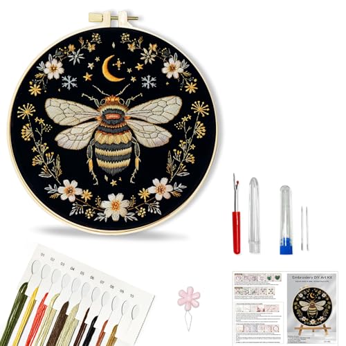 Huacan Embroidery Kit for Beginners Adults Includes Stamped Pattern, Hoop, Color Threads,Tools,Easy to Follow Instruction (Dragonfly)