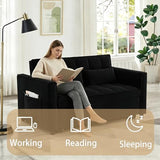 SUNPOKUILN 70" 3-in-1 Velvet Sleeper Sofa Bed, Convertible Pull Out Couch w/Adjustable Back, Armrests & Storage. Modern Black Futon for Living Room, Bedroom, Small Space - 2 Pillows Included Black SUNPOKUILN
