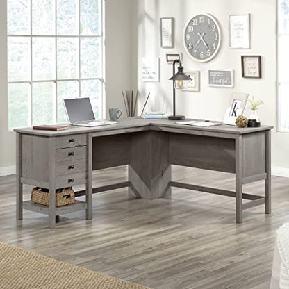 Sauder Cottage Road L-Desk, L: 65.12" x W: 58.66" x H: 29.76", Mystic Oak finish - WoodArtSupply