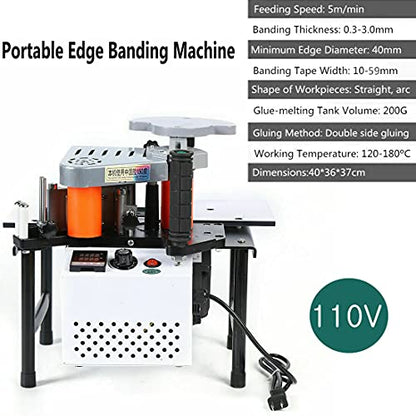 DNYSYSJ 110V Edge Bander Machine Woodworking Portable Edge Banding Bander Double-Side Glue Banding Width 10-59mm for Arc & Straight Edges - WoodArtSupply