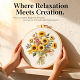 Sunflower Embroidery Kit for Beginners - All in One DIY Cross Stitch Starter with Hoop, Pre-Printed Fabric, Embroidery Threads, Needles,Perfect Craft Gift for & Home Decor
